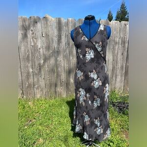 Vintage Charter Club Silk Floral Black and Gray Women's Dress